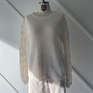Aritzia Wilfred Linen Cotton Crochet Knit Sweater XS | Relaxed Fit Boho Coastal